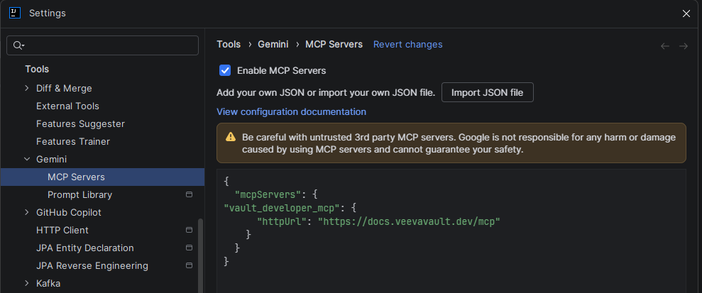 Gemini Code Assist MCP settings