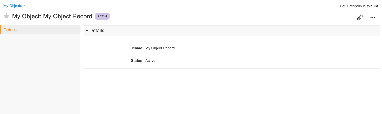 Object Record Detail Page Before Adding Web Section
