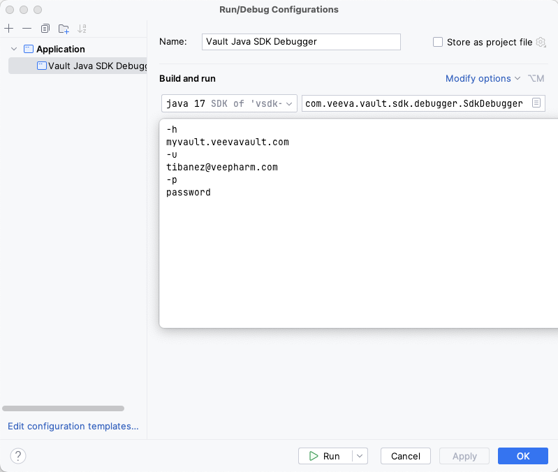 Debugger program arguments configuration.