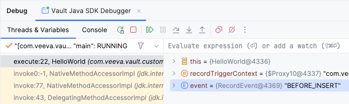 The event variable in the IntelliJ debugger.