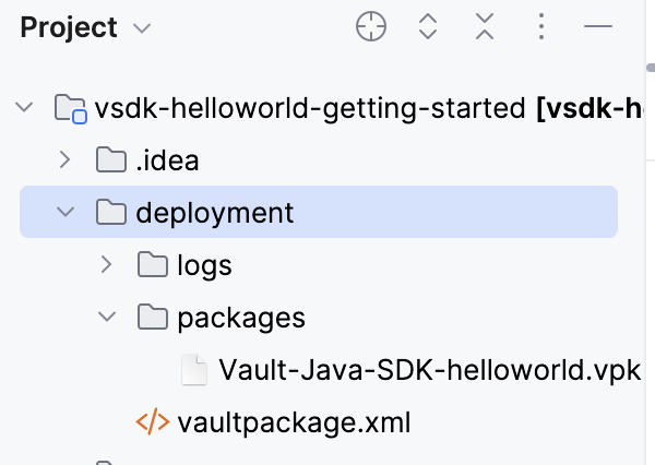The deployment folder in IntelliJ.