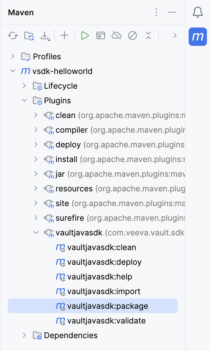 Executing the vaultjavasdk:package Maven goal.