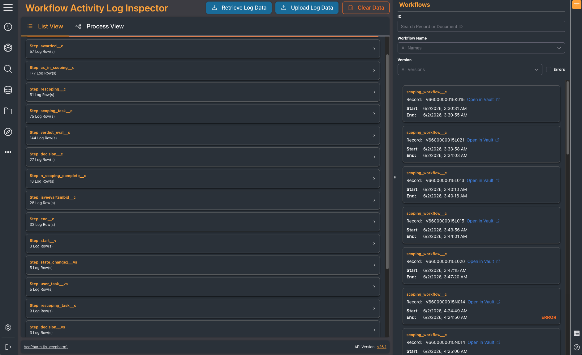 Vault Toolbox Workflow Activity Log Inspector