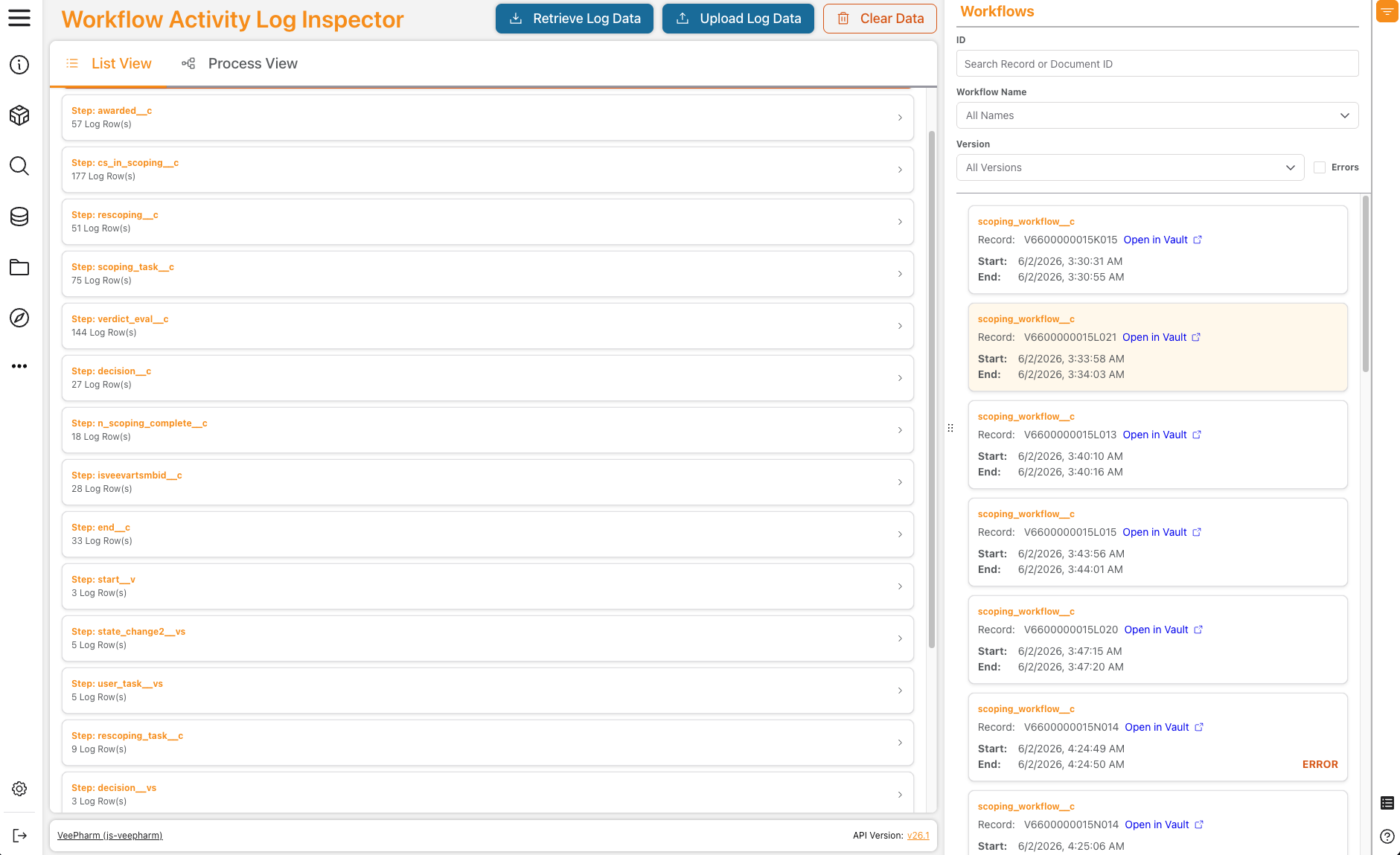 Vault Toolbox Workflow Activity Log Inspector