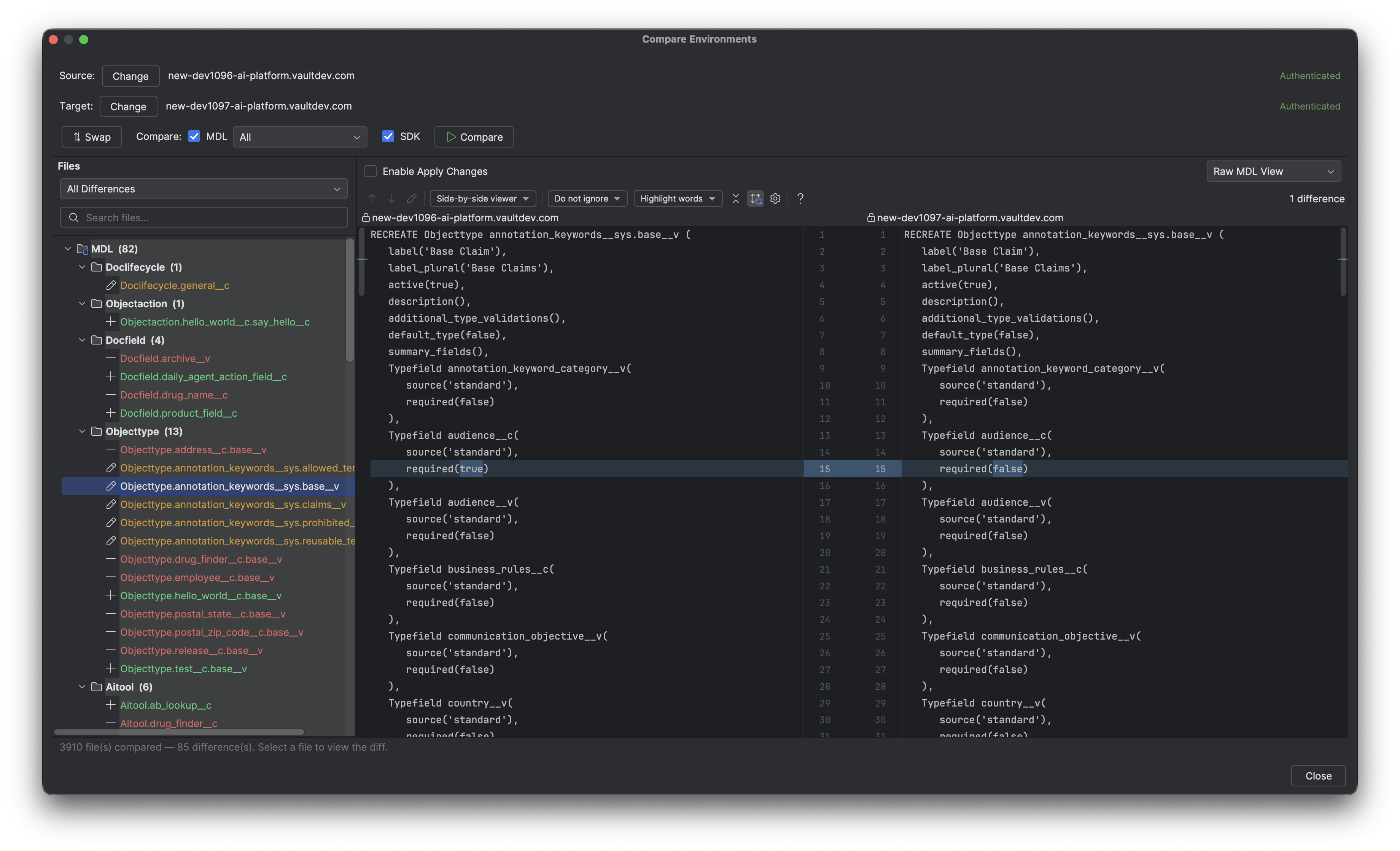 IntelliJ Plugin Compare Environments