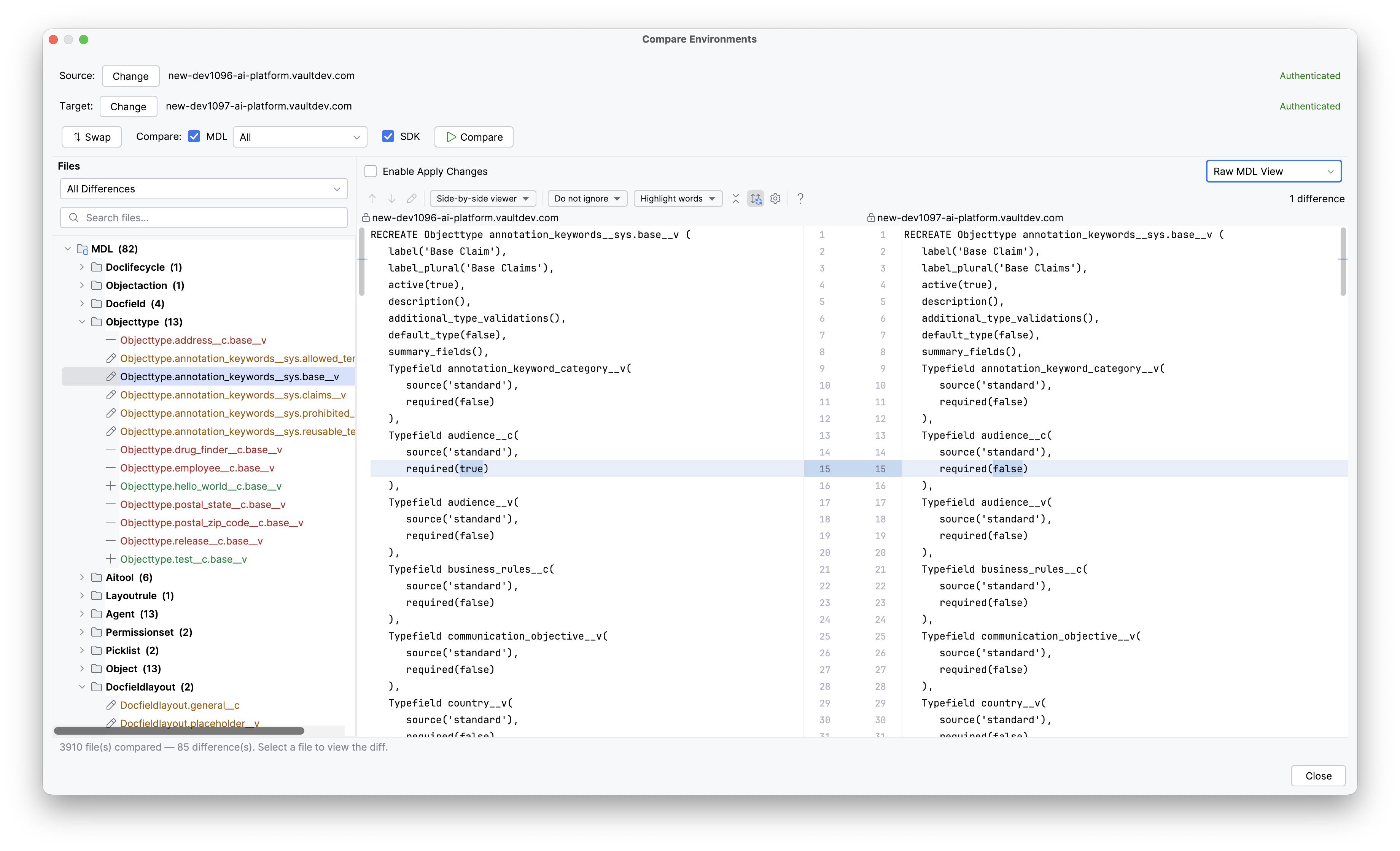 IntelliJ Plugin Compare Environments