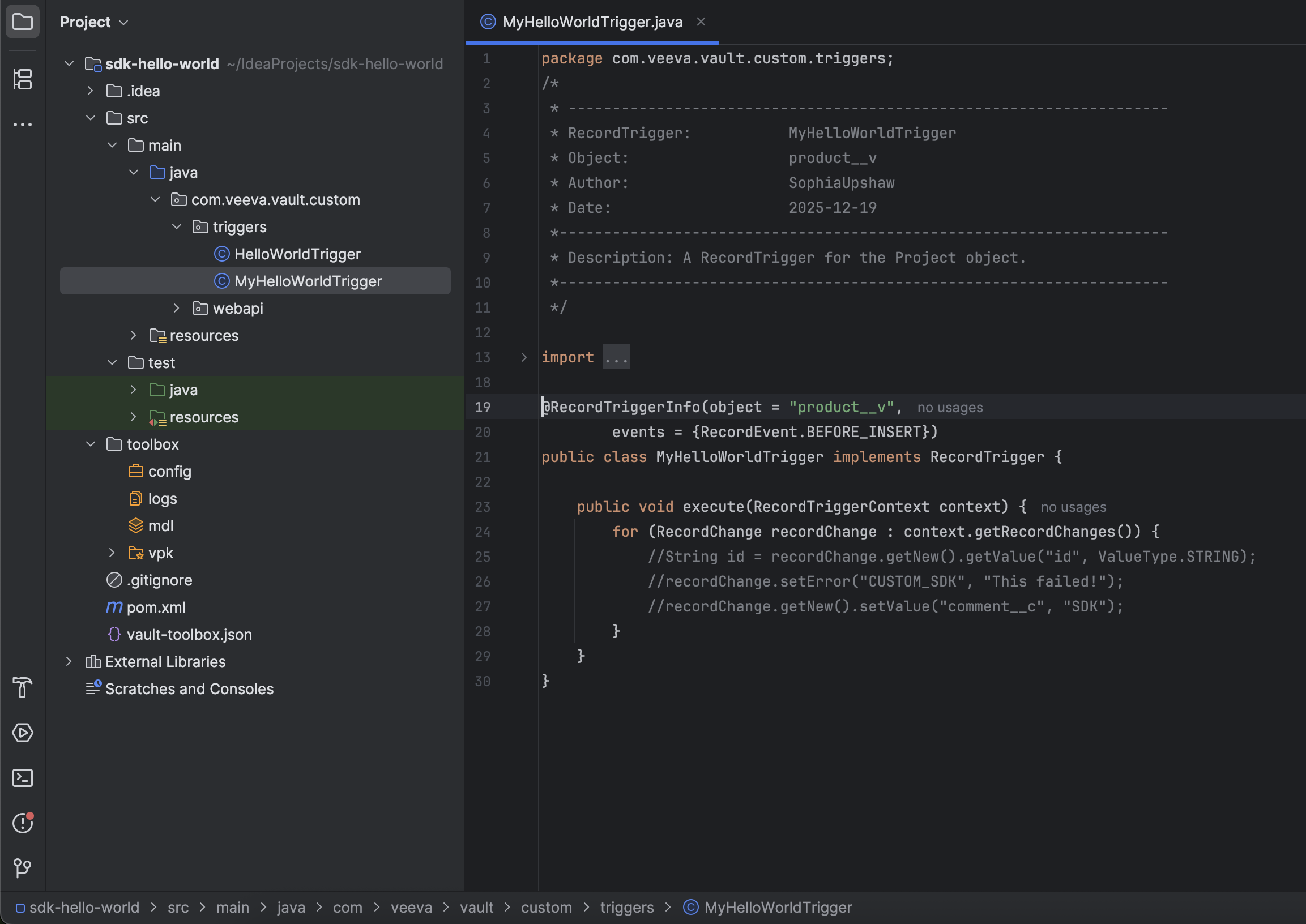 IntelliJ Plugin MyHelloWorld Trigger
