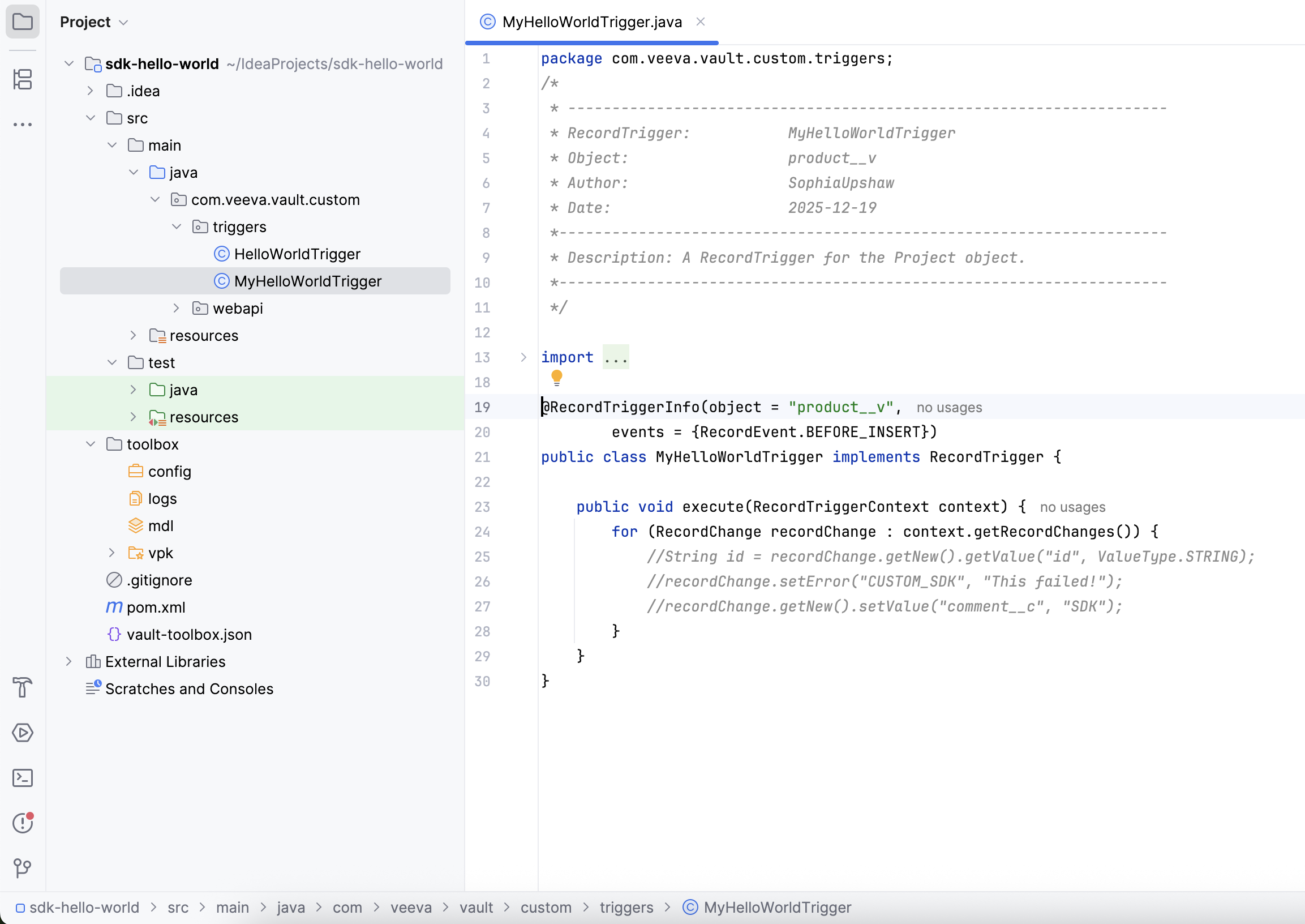 IntelliJ Plugin MyHelloWorld Trigger