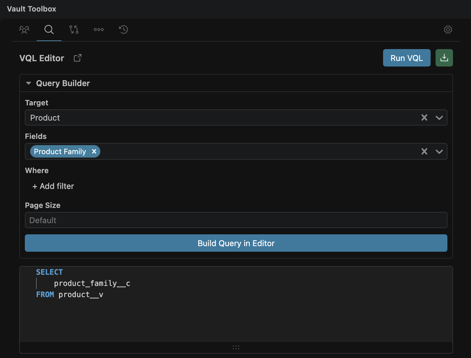 Vault Toolbox Visual Studio Code Extension VQL Editor Query Builder
